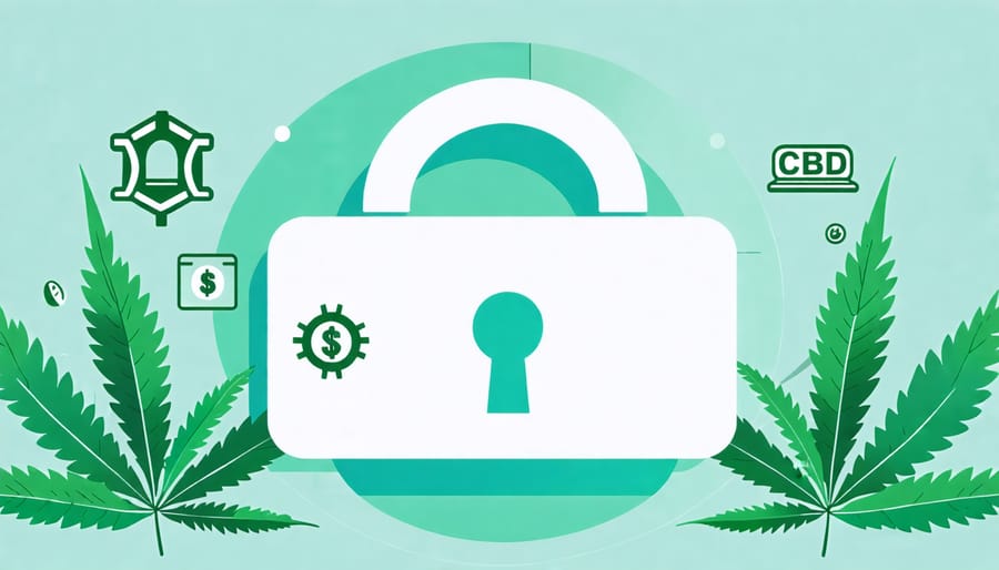 Lock symbol representing secure payment systems with hemp leaves in the background